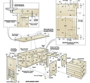 Cabinet plan with screw hole details