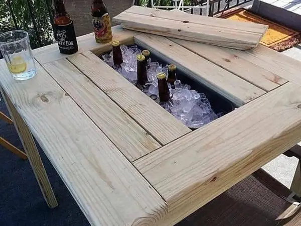Patio table with a built-in drink cooler